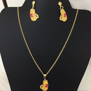Winnie Pooh Set Earrings-Necklace. 18K Gold Filled